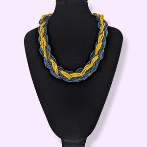 (2/$20) Yousi Blue & Yellow Bead Braided Necklace